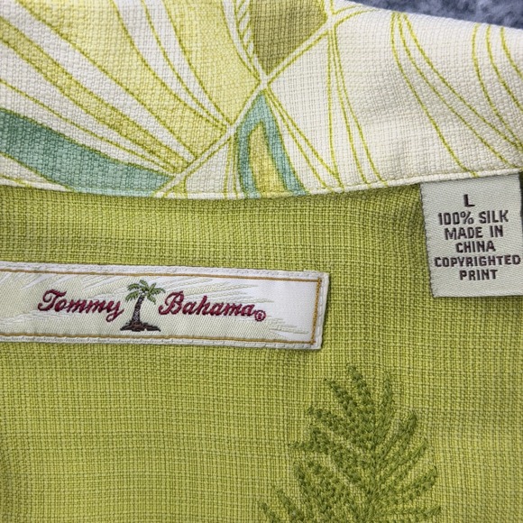 Tommy Bahama Men's Large Silk Shirt Palm Tree Leaves Tropical Hawaiian Button Up - Picture 4 of 10